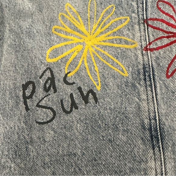 PacSun Womens Baggy Blue Jeans Painted Wide Leg Medium Wash Size 26 - Picture 6 of 16